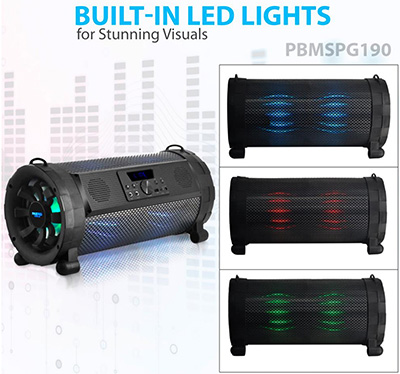 Pyle® PBMSPG190 Bluetooth Wireless Boombox with Built-in LED Lights