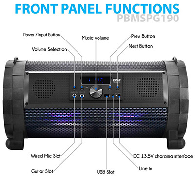 Pyle® PBMSPG190 Bluetooth Wireless Boombox with Built-in LED Lights