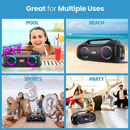 Pyle® PSBWP4 Portable RGB Bluetooth Boombox Speaker