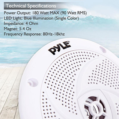 Pyle Canada  PLMRS53WL 5.25-Inch Waterproof Rated Marine Speakers