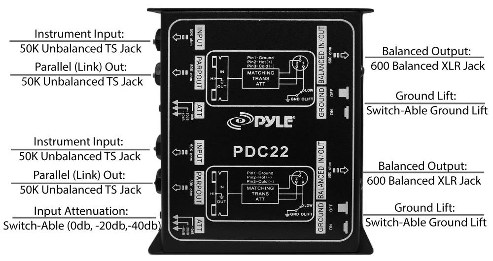 Pyle® Professional Dual Passive Direct Box 1/4" PDC22
