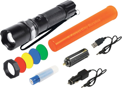 Deluxe XPE Rechargeable 3 Watt LED Coloured Flashlight Set