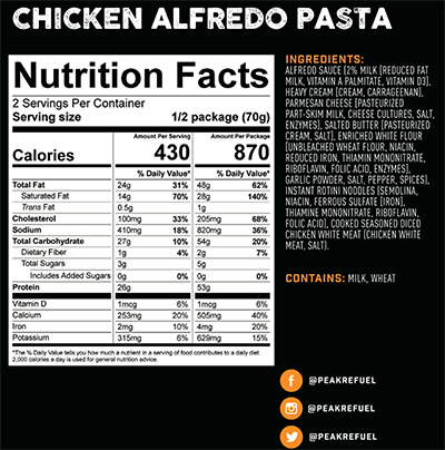 Peak Refuel  Chicken Alfredo Pasta Freeze-dried Meal