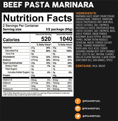 Peak Refuel  Beef Pasta Marinara Freeze-dried Meal