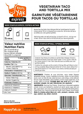 Happy Yak™ Vegetarian Taco and Tortilla Mix