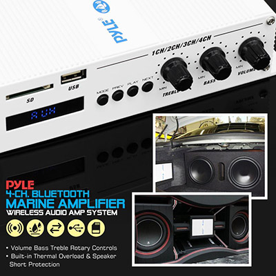 Pyle Canada  PFMRA450BW 4-Channel Weather-Resistant Bluetooth Marine Amplifier