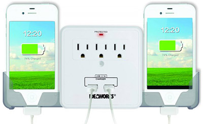 Ideaworks® Wall Power Adapter with USB and Phone Cradles