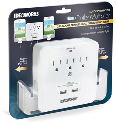 Ideaworks® Wall Power Adapter with USB and Phone Cradles