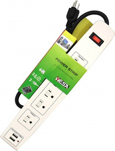 Yesa® 6-Outlet Power Strip with 2 USB Ports