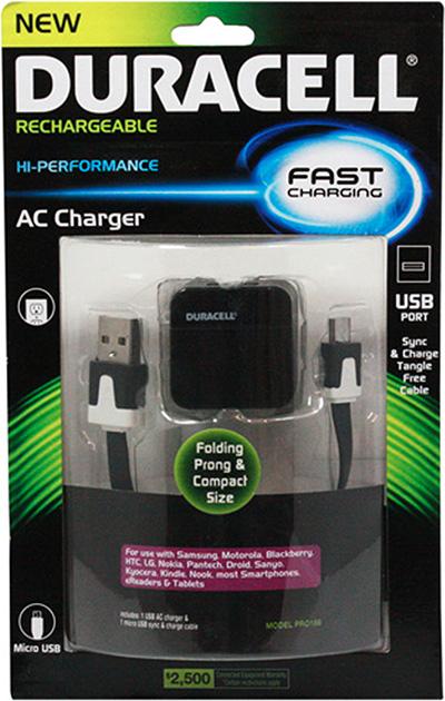Duracell® Fast-charging AC Charger with Micro USB Cable
