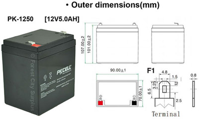 PKCELL  PK1250 12V/5AH Rechargeable Sealed Lead Acid Batteries