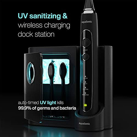 AquaSonic® Black Series Pro Electric Toothbrushes with UV Sanitizing Base and Accessories