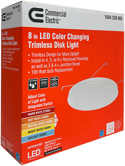 Commercial Electric™ 8" LED Colour Changing Trimless Disk Light