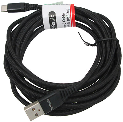 TechBasic® 10 Ft Braided Type-C to Type-A USB Cable