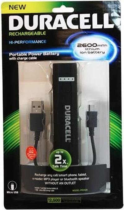 Duracell® 2,600 mAh Capacity Portable Power Bank with Charging Cable