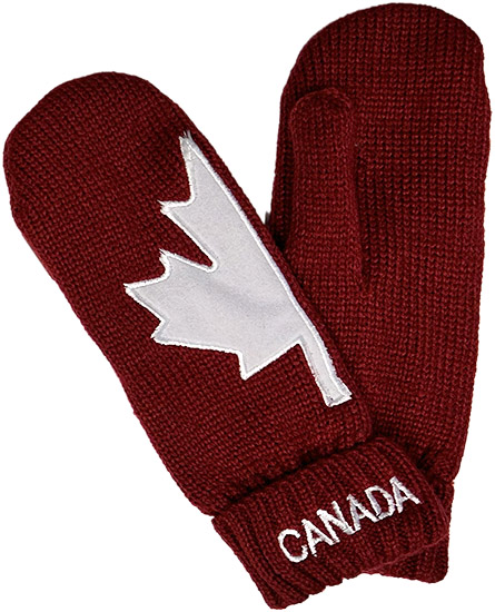 Knitted Mittens with Canadian Flag