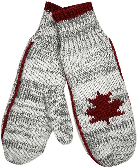 Knitted Mittens with Canadian Flag