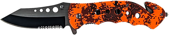 4.75" Spring Assisted Digital Camouflage Pocket Knife with Seat Belt Cutter and Window Breaker