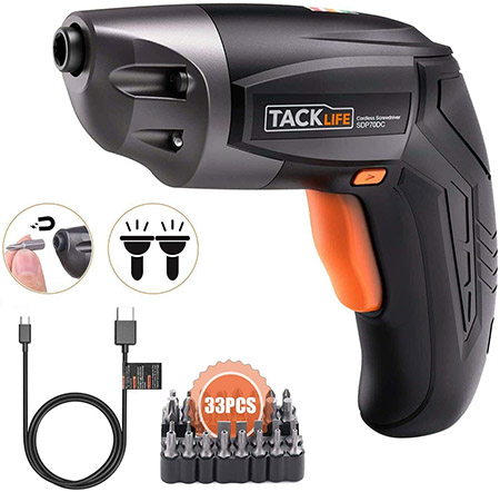 TackLife Cordless Screwdriver with 32-piece 25mm Bits Kit