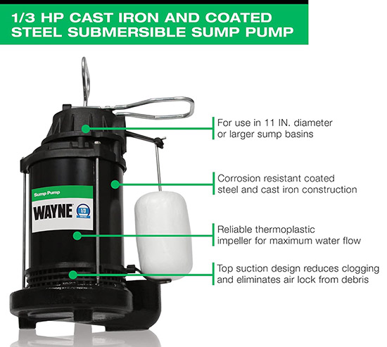 Wayne 1/3 HP Submersible Cast Iron and Steel Sump Pump