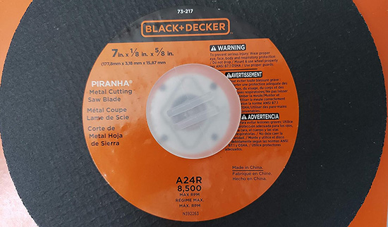 Black + Decker Piranha  7" Abrasive Metal Cutting Saw Blade