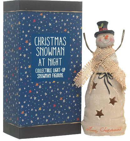 Christmas Snowman at Night Collectable Light-up Snowman Figurine